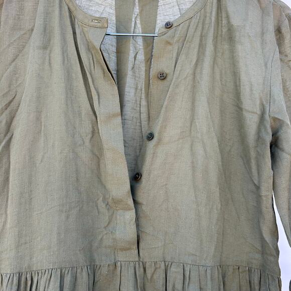 Jenni Kayne James Tiered A-Line Henley Long Sleeve Cotton Dress Moss Green XS - Picture 6 of 8